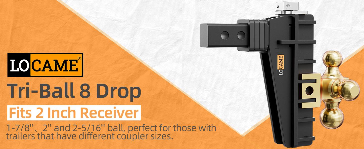 LOCAME Adjustable Trailer Hitch with Hook, Tri-Ball (1-7/8", 2", 2-5/16") Drop Hitch, Fits 2 Inch Receiver, 6" Drop Down Hitch, 17000 LBS Heavy Duty Truck, Solid Ball Mount, Gold, LOCAME Adjustable Trailer Hitch with Hook, Tri-Ball (1-7/8", 2", 2-5/16") Drop Hitch, Fits 2 Inch Receiver, 6" Drop Down Hitch, 17000 LBS Heavy Duty Truck, Solid Ball Mount, Gold,