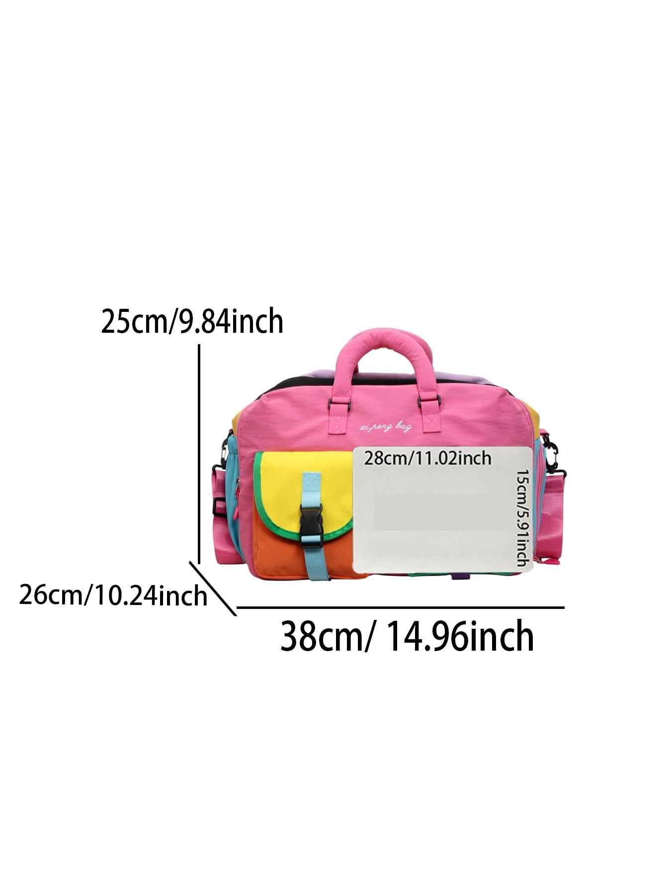 Vibrant Colorblock Duffel Bag, Lightweight Nylon, Large Capacity, Shoe Compartment, Detachable Strap, Ideal for Travel & Gym