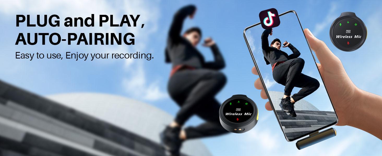 2Pack Wireless Lavalier Microphone for iPhone 16 15 iPad Android with Charge Case, Mini Clip/Magnetic Mic for Lightning/USB-C Smart Device Video Recording, Vlogging, YouTube, Interviews, 300FT