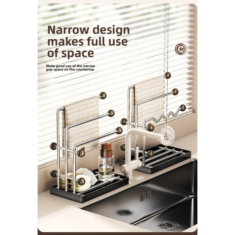 Kitchen stainless steel countertop organizer, household multi-layer storage rack with drain tray, rag holder, corner shelf for countertop, kitchen organizer, kitchen storage rack