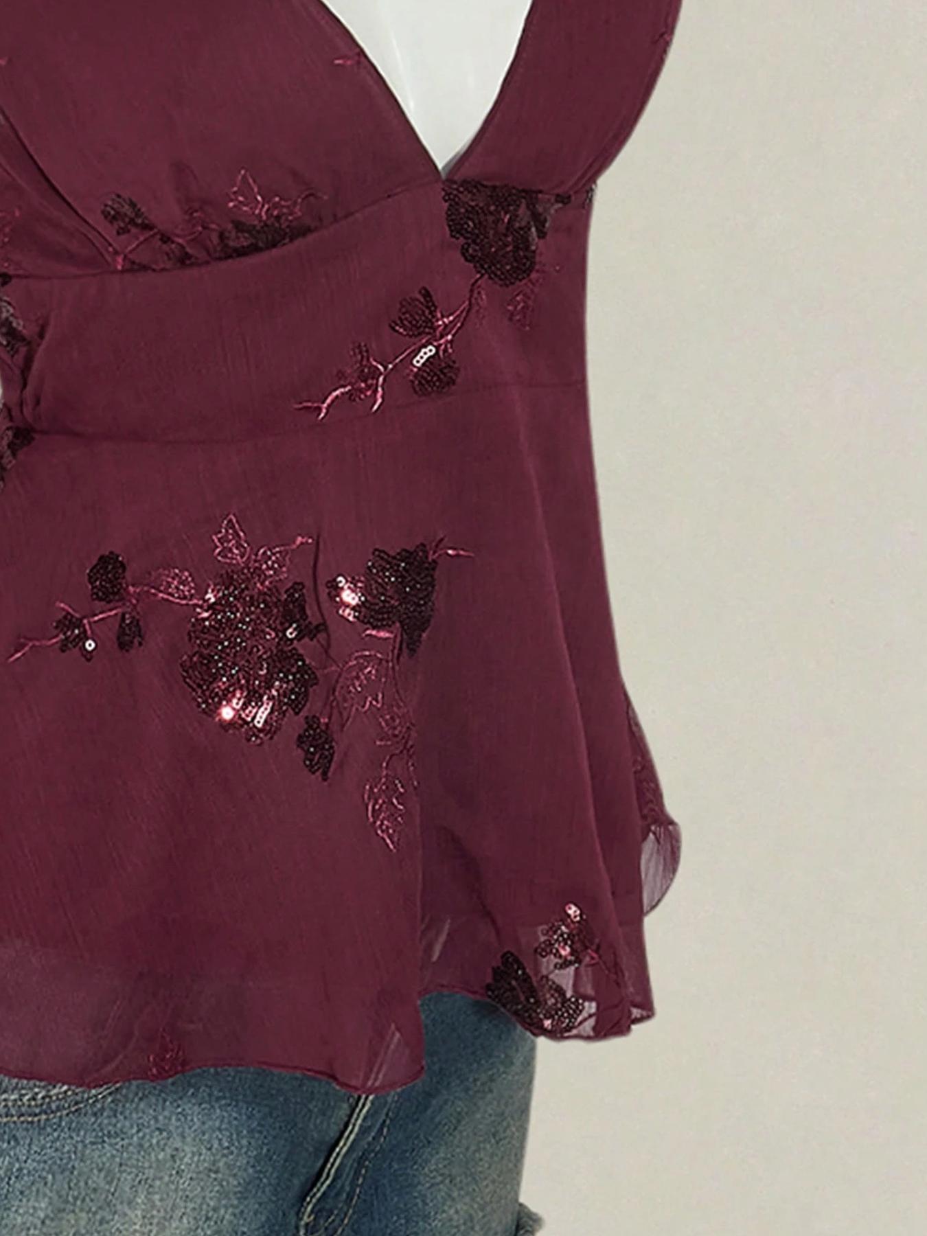 1 Piece Beaded Halter Tank Top | Euro-American Retro Vibe | Deep V Design + Sequin Beading | Elegant Pick for Dinner Parties / Wedding Guests