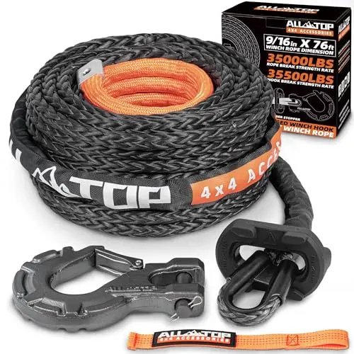 Synthetic Winch Cable w/ Forged Winch Hook - 9/16in x 76ft - 35000LBS