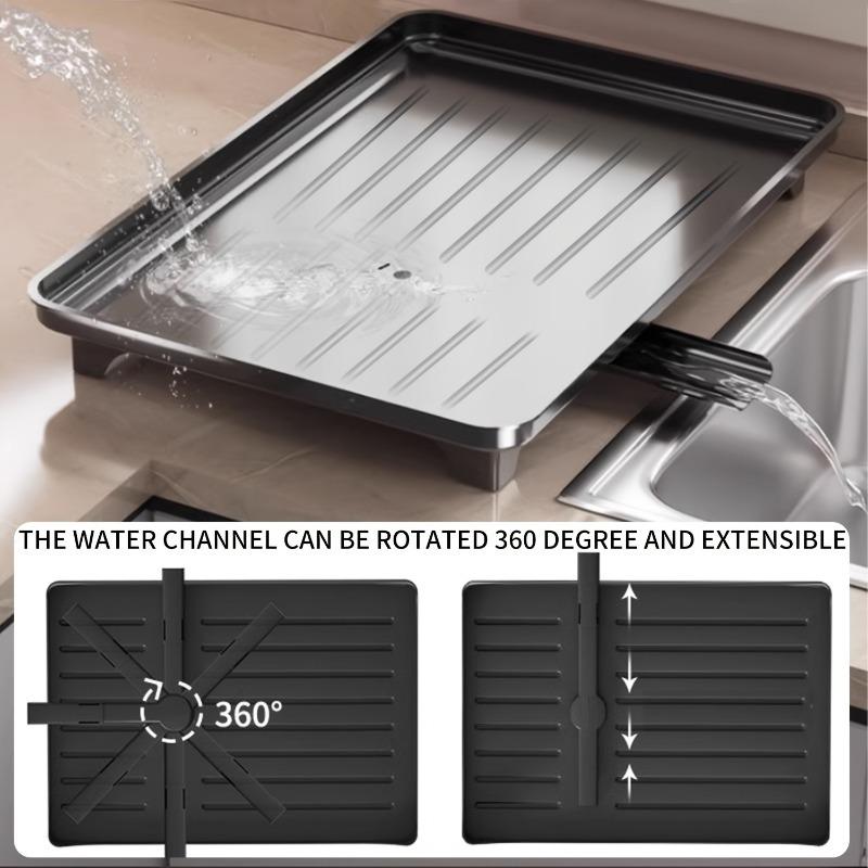 Large removable stainless steel easy-to-clean dish rack with cup holder, cutlery storage and cutting board rack for kitchens, suitable for households of 2-4 people