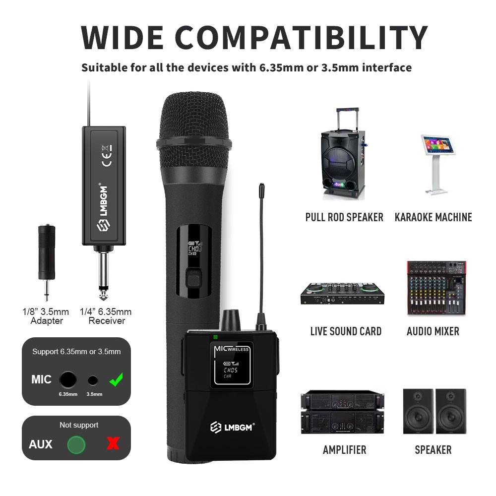 LMBGM W-2 Professional Wireless Microphone System USB Rechargeable Includes 1 Handhed Conference Settingsld Microphone and 1 Beltpack Transmitter (with 1 Headset Microphone) Ideal for Home Karaoke, Portable Outdoor Singing Performances, Stage Shows
