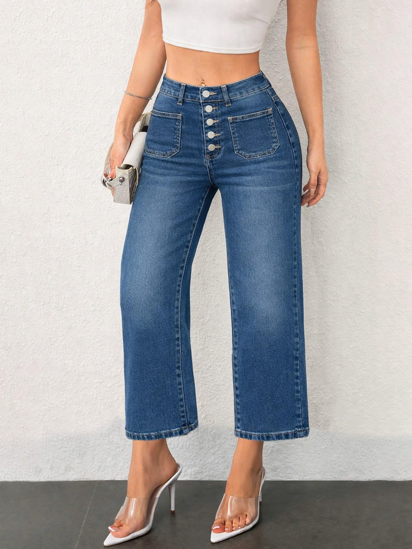 Women's High-Waisted Loose-Fit Denim Jeans, Comfortable Washed Blue Straight-Leg Pants for All Seasons, Casual Street Style