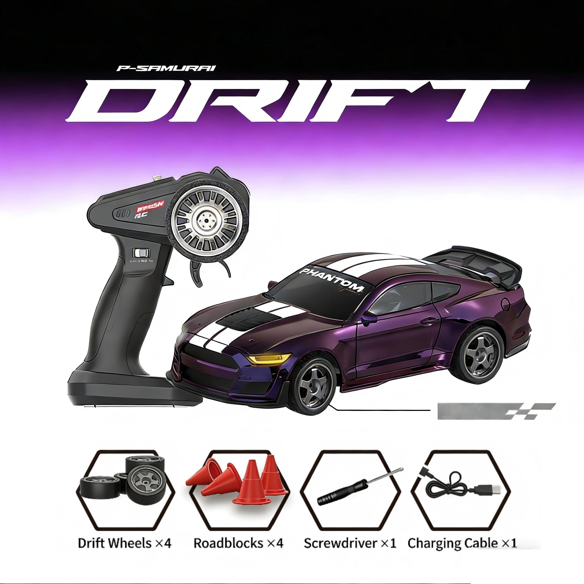 1:43 American Muscle RC Drift Car, Abs Alloy Precision Structure, 7 Color Lights, Type-C Charging, 30-Minute Battery Life, Ages 8+