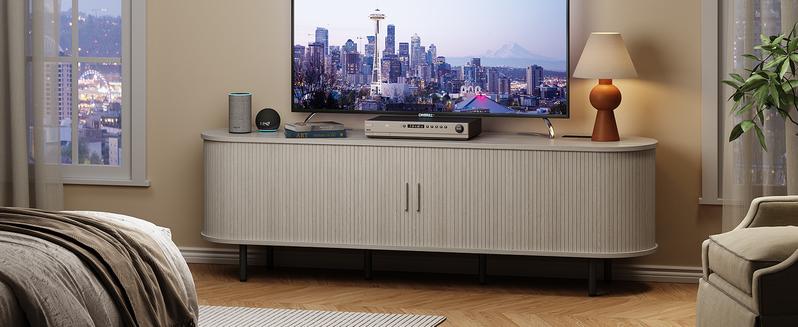 【Valentine's Day Gift】ONBRILL Tv Stand With Storage And Shelves Designed To Fit 55’’ - 80’’ Tvs. Wood Entertainment Center For Living Room And Bedroom, Media Console And Modern Tv Console Table