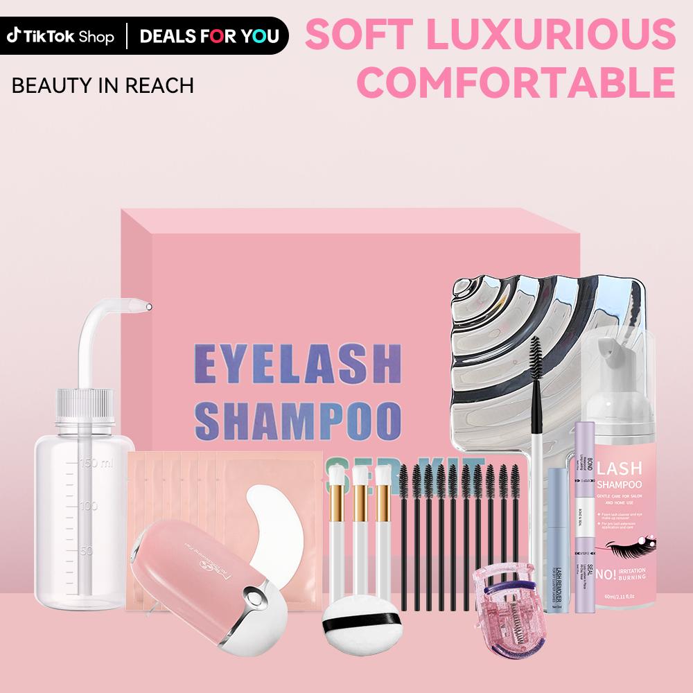 uCoolMe Lashes DIY Lash Aftercare Kit | Cleanser Lash Shampoo for Lash Girl Clusters 2In1 Bond & Seal Lash Remover Makeup Beginner Friendly Eyelash Tools Cosmetic Mirror Spring Glow-Up