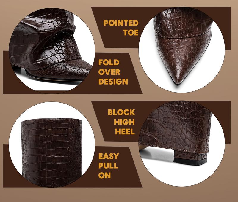 VIMISAOI Fold Over Boots for Women Knee High Boots Block High Heel Almond Pointed Toe Boots Pull-on Wide Calf Summer Boots For Women VIMI VIMI SHOES