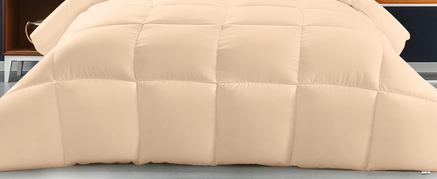 Bedding Duvet Insert, Comforters Queen Size 88 x 88 Inches, Beige |   Cozy All Season Comforter for Kids and Teens, Unisex, Down Alternative Fill, Soft Microfiber Shell, Machine Washable.
