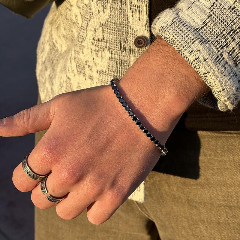 New Ronud D VVS1 Color Cut 3.0mm Black Synthetic Moissanite Tennis Bracelet for Women Men 6.5 CT Fine Jewelry B016