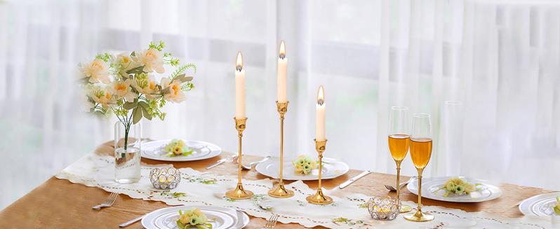 Candlestick Holders Set of 6 Vintage Modern Brass Gold Candlestick Holders for Table Mantel, Home Decor Gift, Modern Home Goods Bedroom Ornaments