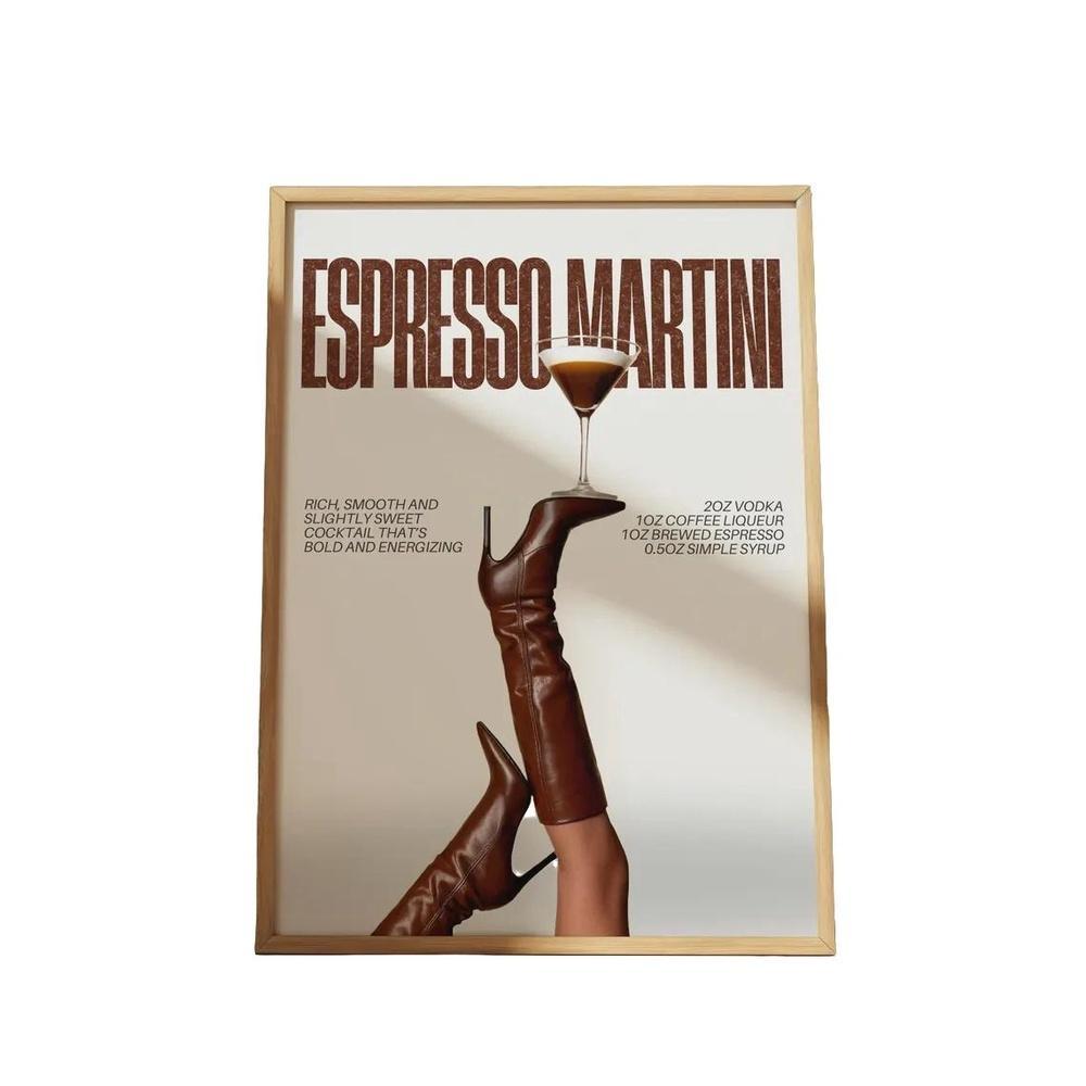 Vintage Italian Espresso Print Canvas Art, Frameless Wall Decor for Bedroom and Living Room, Creative Moving Gift Idea