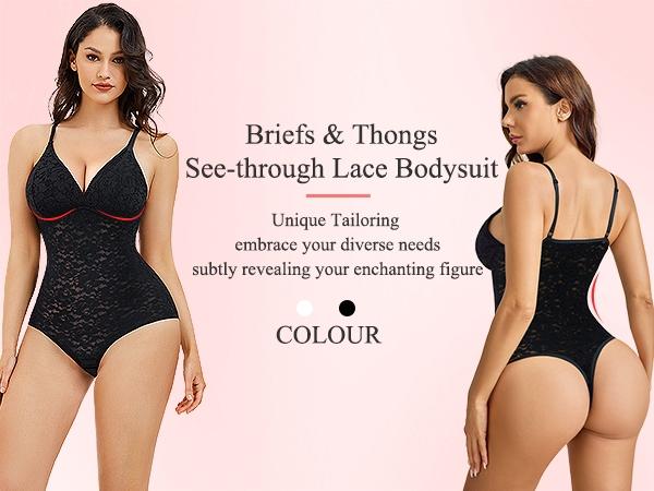 Women's Sexy Lace Belly Control Bodysuit, High Compression Bodysuits, V Neck Thong Tight-Fitting Shapewear Tank Top, Slimming Underwear for Women