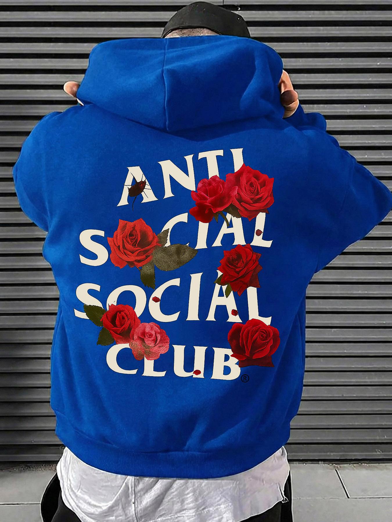 Men's Anti Social Social Club Print Hoodie, Long Sleeve Casual Fashion Sweatshirt, Kangaroo Pocket & Drawstring, Streetwear Gift