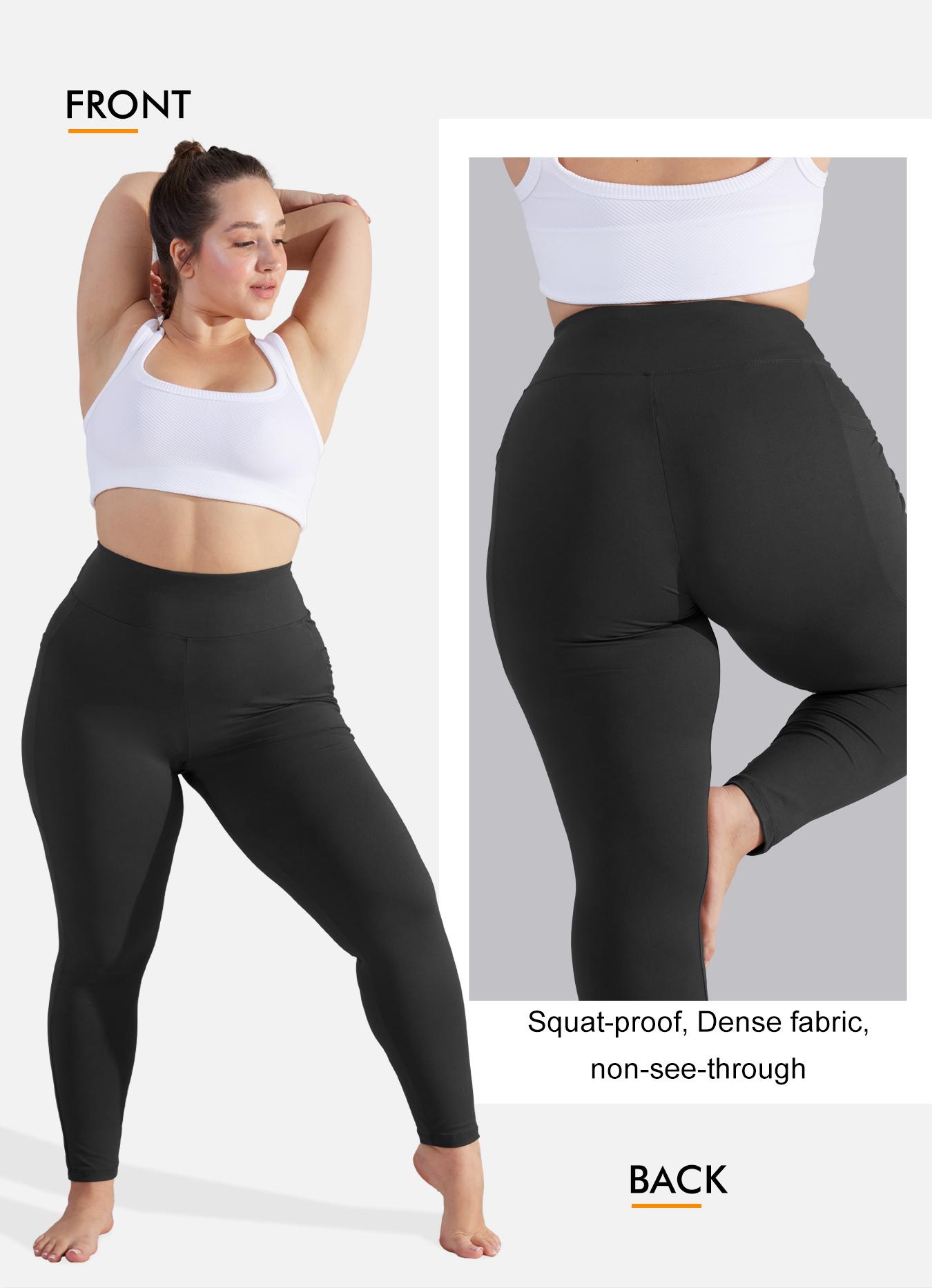 Plus Size Solid High Waisted Pocket Leggings with Pockets, High Stretch Four-Way Stretch, All-Day Comfort Fit for Any Occasion, Fashionable Versatile Leggings