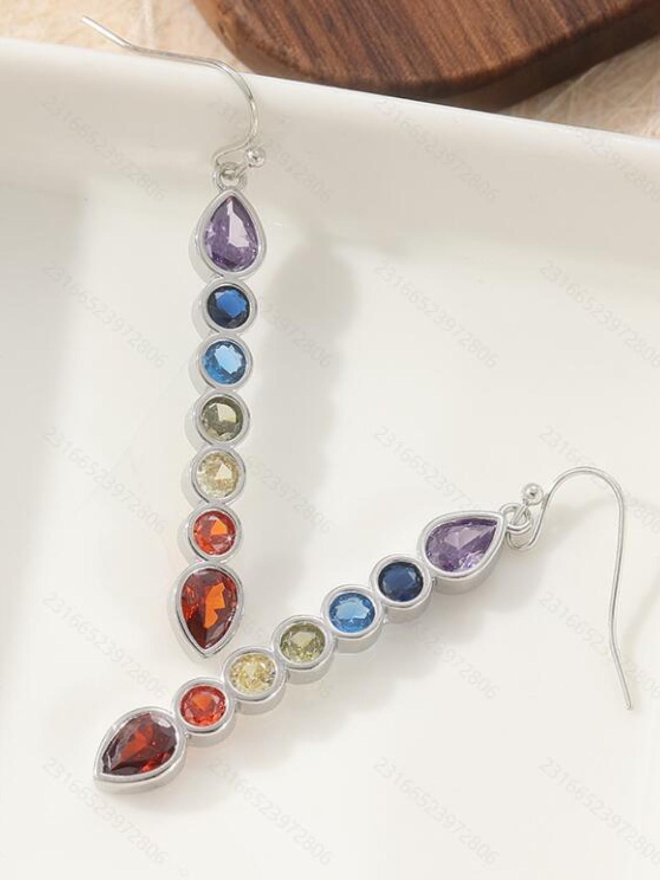 Fashion Sparkling Rainbow Synthetic Zircon Earrings, Elegant Classic Party Jewelry Accessory for Women, Holiday Wear