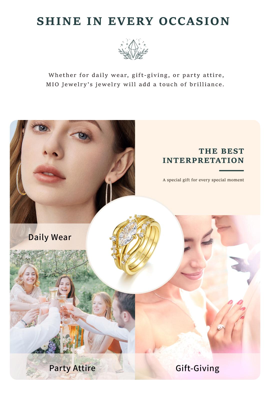 Moi Mart Luxurious Three-in-One Marquise Cut Synthetic Moissanite Ring, Stackable Ring Set, 925 Sterling Silver Jewelry, Perfect gift for Her