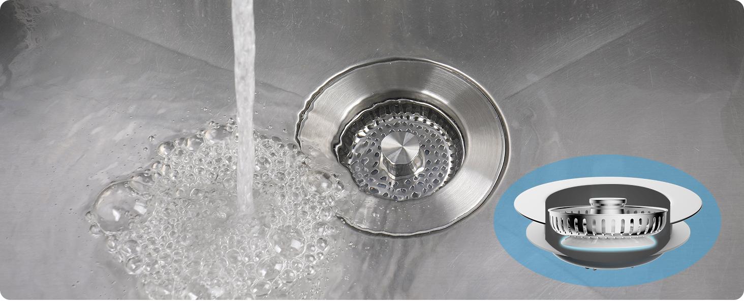 All Metal Stainless Steel 3 in 1 Kitchen Sink Drain Strainer, Upgraded Anti-Rust Sink Stop Combo, Anti-Clogging Stainless Steel Basket Strainer with Metal Handle for US Standard 3-1/2" Drain