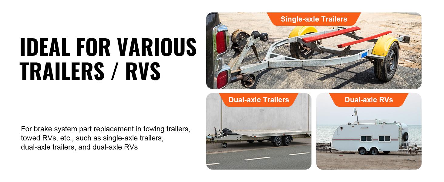 VEVOR Self-Adjusting Electric Trailer Brake Assembly Kit, 10"x2-1/4" 4-Hole Mounting, 3500 lbs Axle Fit, Brake Pads & Backing Plates for RV Towing Security & Maintenance (2 Left+2 Right)