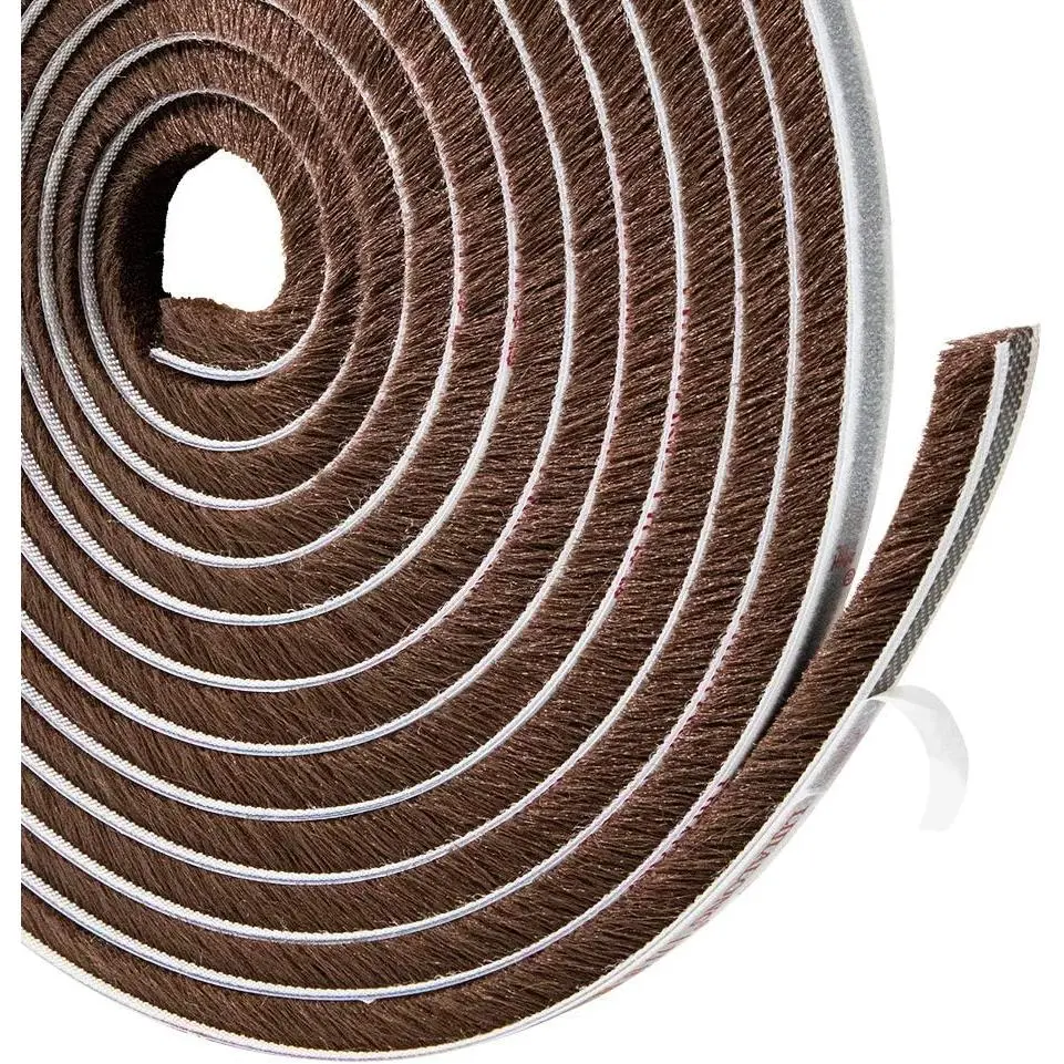 Felt Pile Weather Stripping Brush Strip for Window and Door Seal 11/32 inch x 11/32 inch x 16 ft, Adhesive Backing Door Felt Strip for Sealing Insulation, Brown
