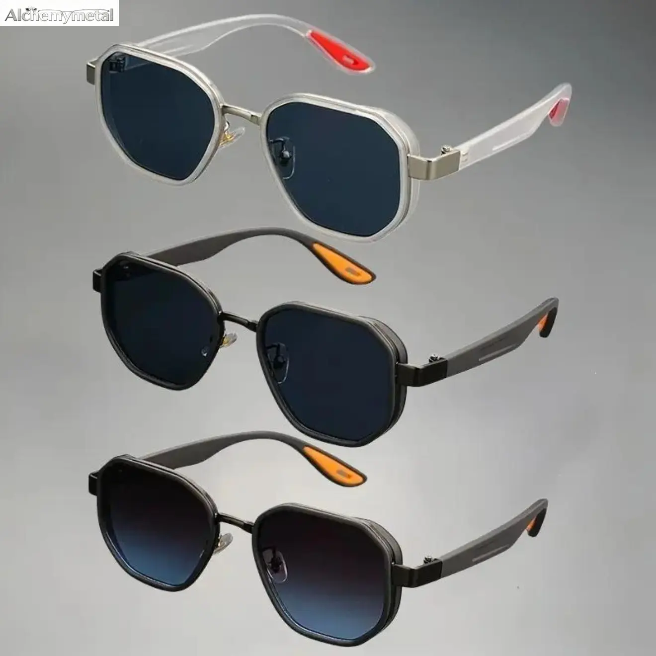 Unisex Clear Frame Geometric Polygon Sunglasses with Metal Trim, UV400 Anti-Glare Dark Lens TR90 Lightweight Eyewear with Non-Slip Temple Tips, Retro Sport Shades for Driving, Fishing, Travel & Daily Casual Wear 2-pack plastic sporty party glass