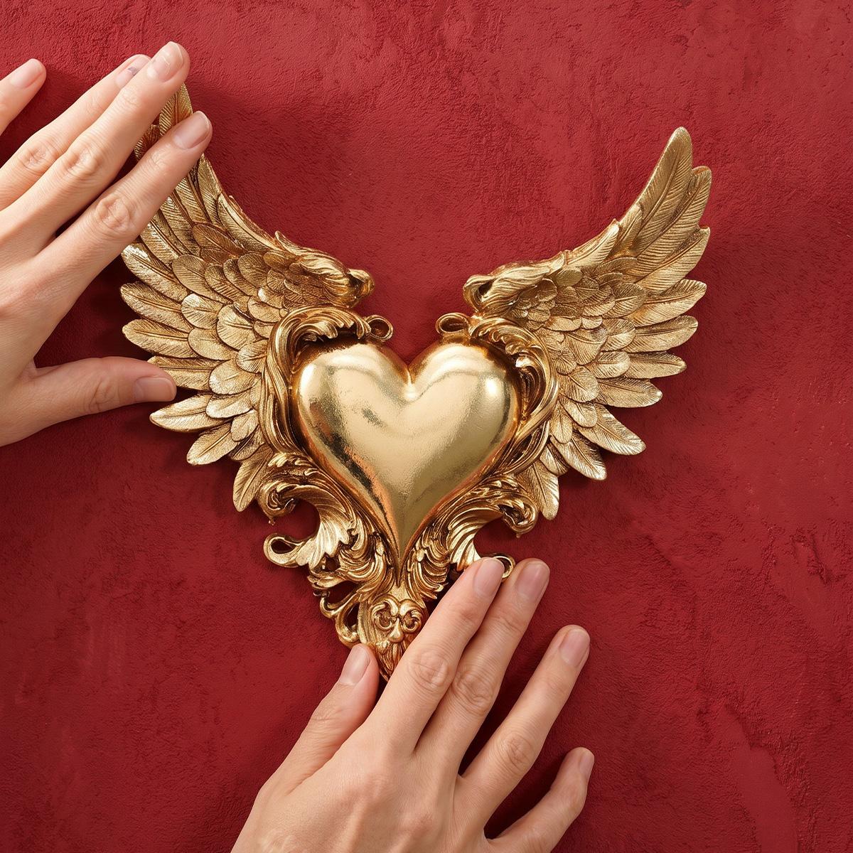 European Gold Resin Heart Wing Wall Hanging Decor, Living Room Entryway Wall Ornament, Contemporary Style, Home Wall Decor, Sofa Background Wall Decoration