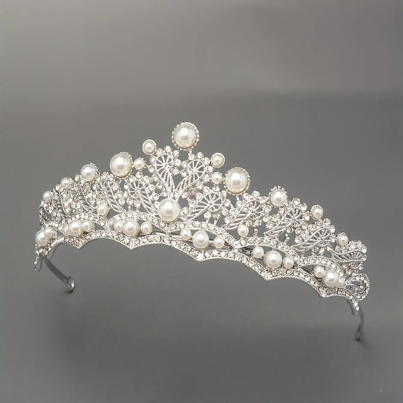 Bridal Tiara Silvery Pearl Rhinestone European Retro Wedding Atmospheric Crown