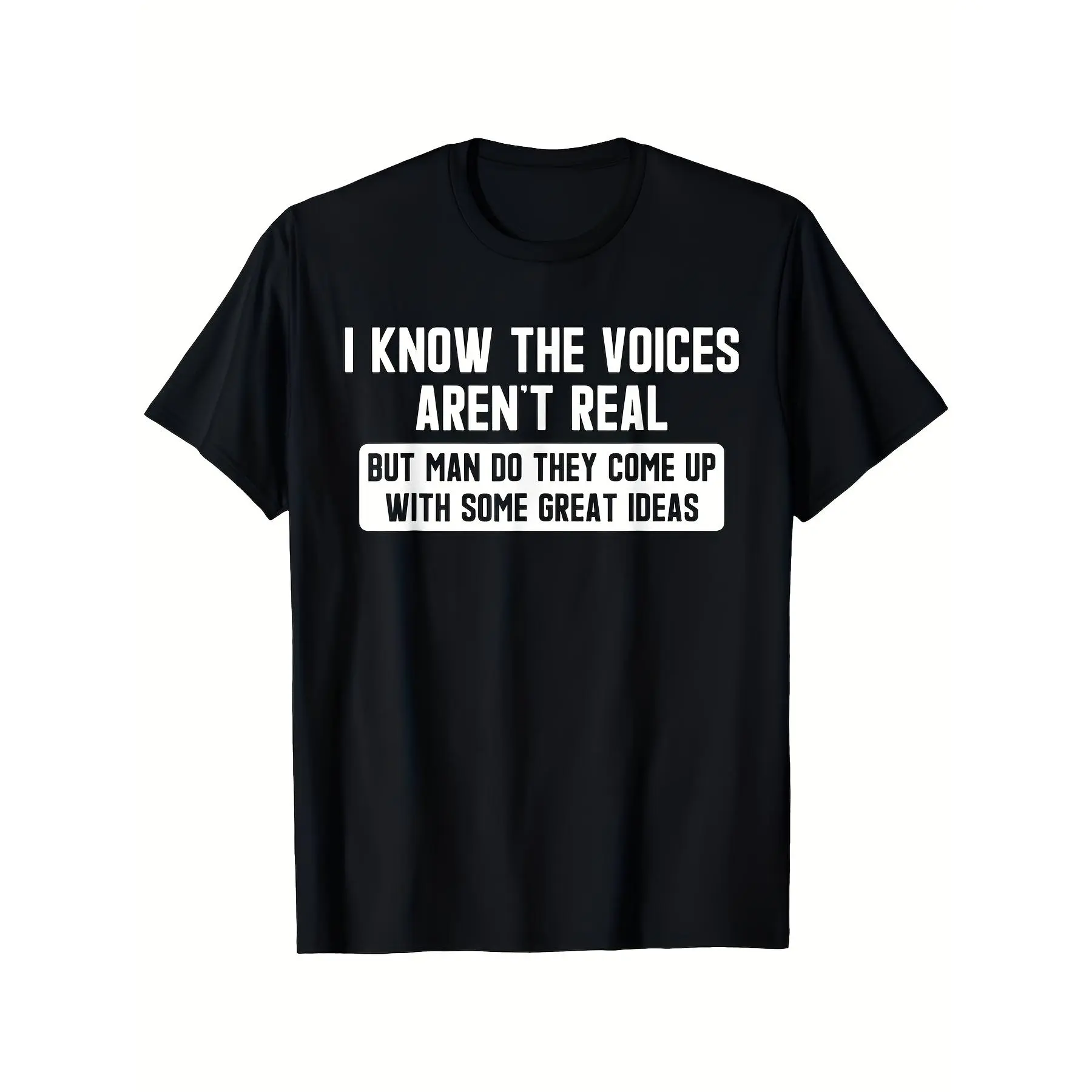 Men's Schizophrenia Awareness Short Sleeve Round Neck T-Shirt - Funny Retro Psychotic Humor Slogan Tee, Menswear, Plus Size L-XXXXXL, Black/White, Crew Neck, Casual, Machine Washable, Samesummer Essential, Perfect for Gifting, Shortsleeve