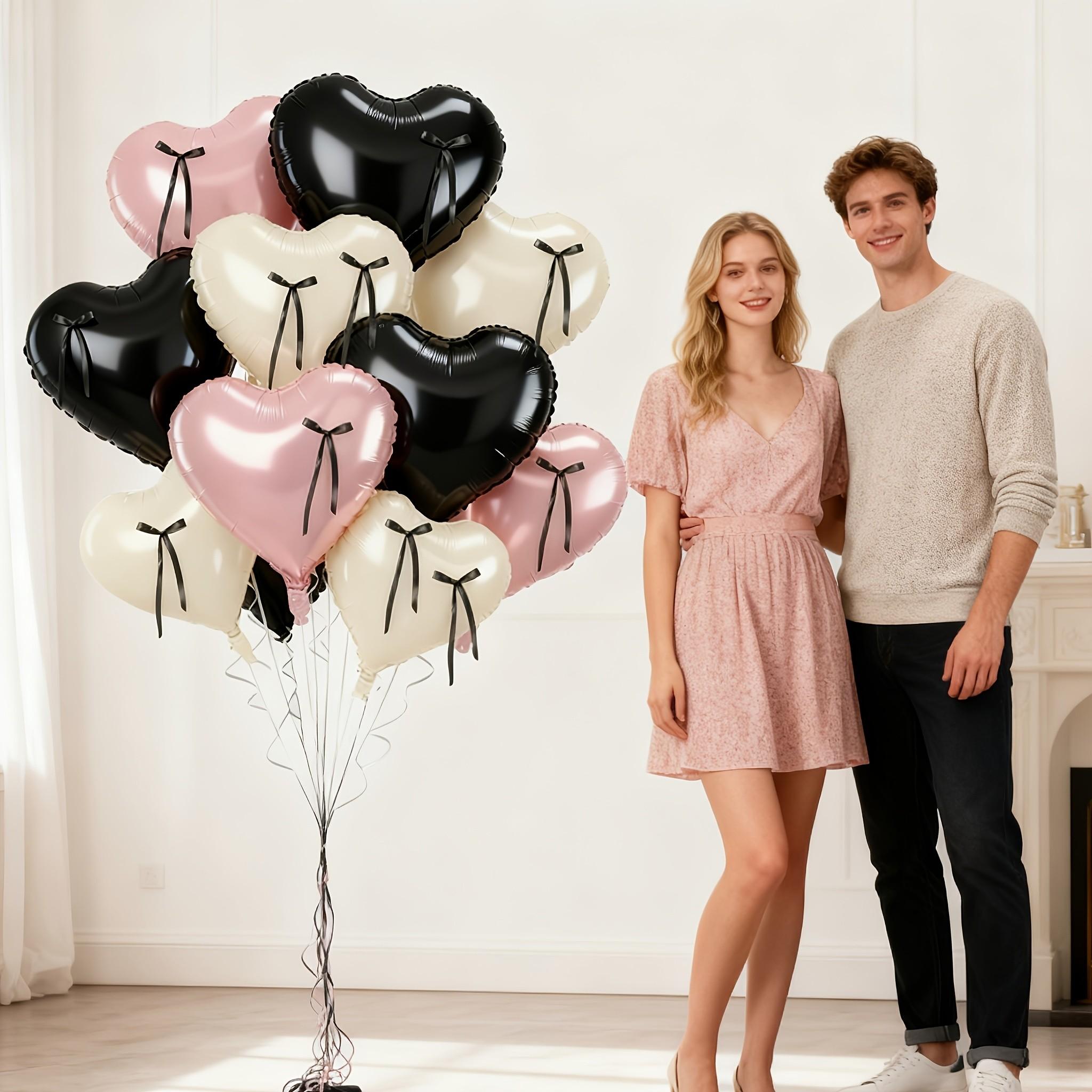 23 Piece Party Balloon Set, 10 Heart Shaped Balloons with Bow Ribbon, 18 Inch Aluminum Foil Balloons, Birthday Wedding Decorations