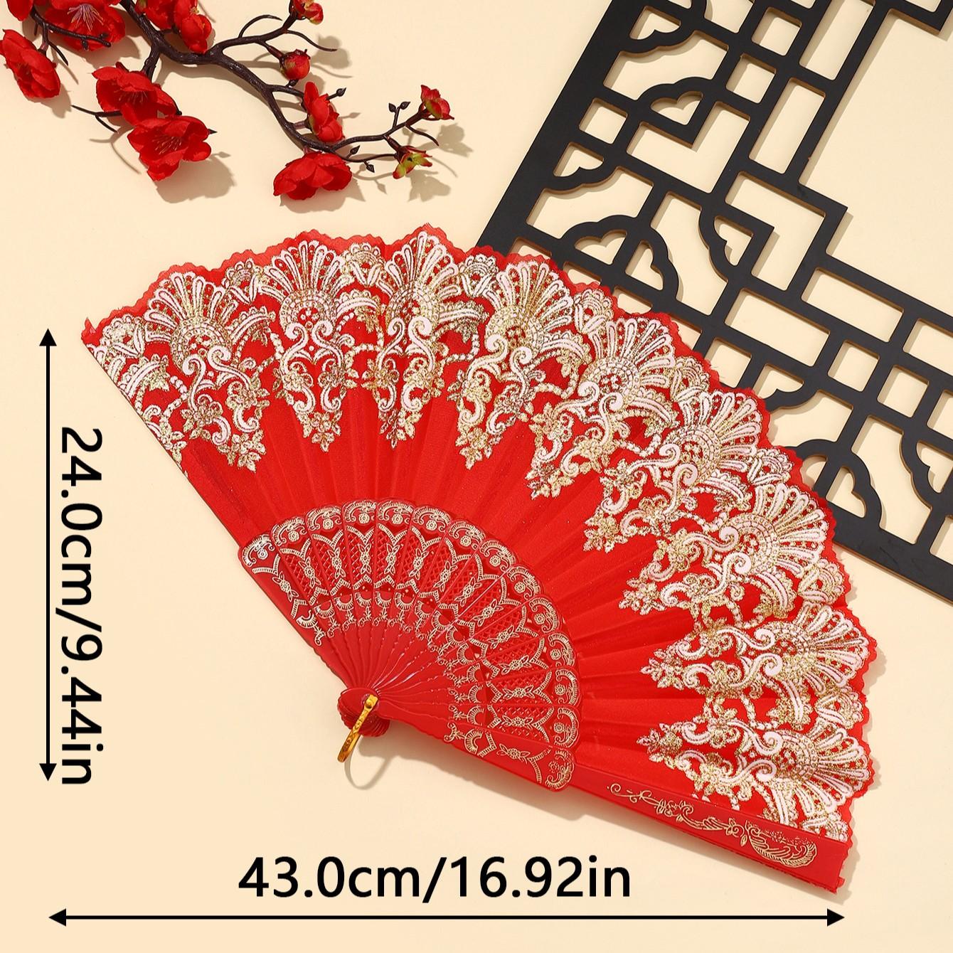 Chinese Style Folding Fan, Portable Folding Fan, Auspicious Cloud Pattern, Plastic Dance Foldable Hand Fan, Traditional Asian Design, Elegant Accessory