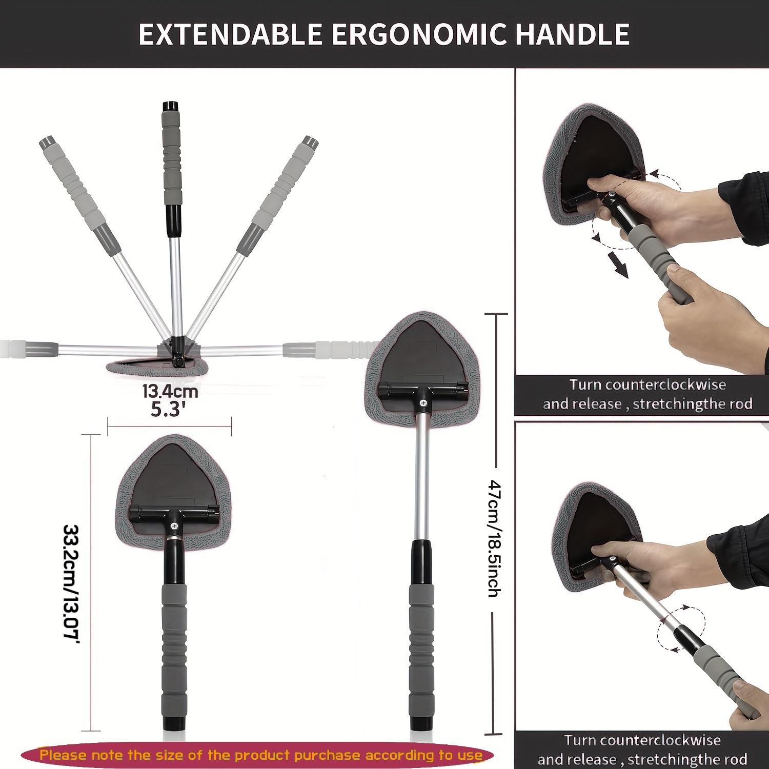 Windshield Cleaner Tool, Microfiber Car Window Cleaning Tool with 2 Cloth Pad Head, Auto Interior Exterior Glass Wiper Car Glass Cleaner Kit, Car Washing Kit, Car Detailing Products, Car Cleaning Supplies, Car Valeting Kit