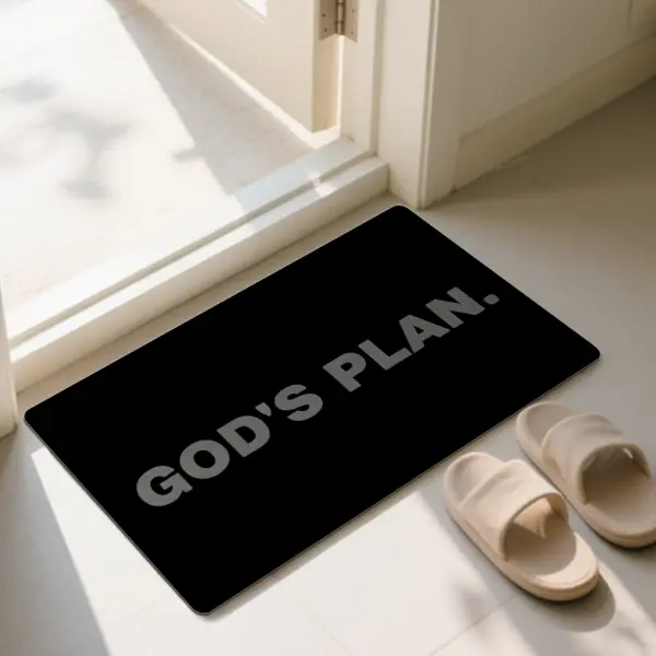 God's Plan Funny Lettering Door Mat, Anti-Slip Kitchen Bathroom Floor Rug, Trendy Aesthetic Welcome Mat, Washable Area Carpet for Room Decor