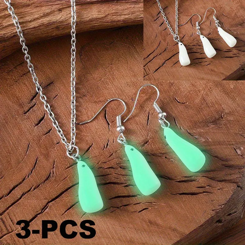 3PCS Personalized Glow Jewelry Set Funny Glow-In-The-Dark Charm Pendant Earrings Luminous Necklace Cute Ghost Jewelry Set Halloween Party, Proms, Music Festivals, And Holiday Wear Accessories