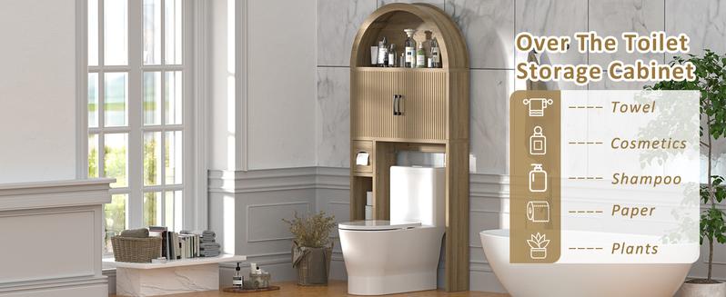 Dragosum Over The Toilet Storage Cabinet, Laundry, Restroom and Bathroom Organizer Over Toilet, Arched Storage Organizer Cabinet with Anti-Tip Device and Adjustable Shelf for Washroom Dragosum Over The Toilet Storage Cabinet, Laundry, Restroom and Bathroom Organizer Over Toilet, Arched Storage Organizer Cabinet with Anti-Tip Device and Adjustable Shelf for Washroom