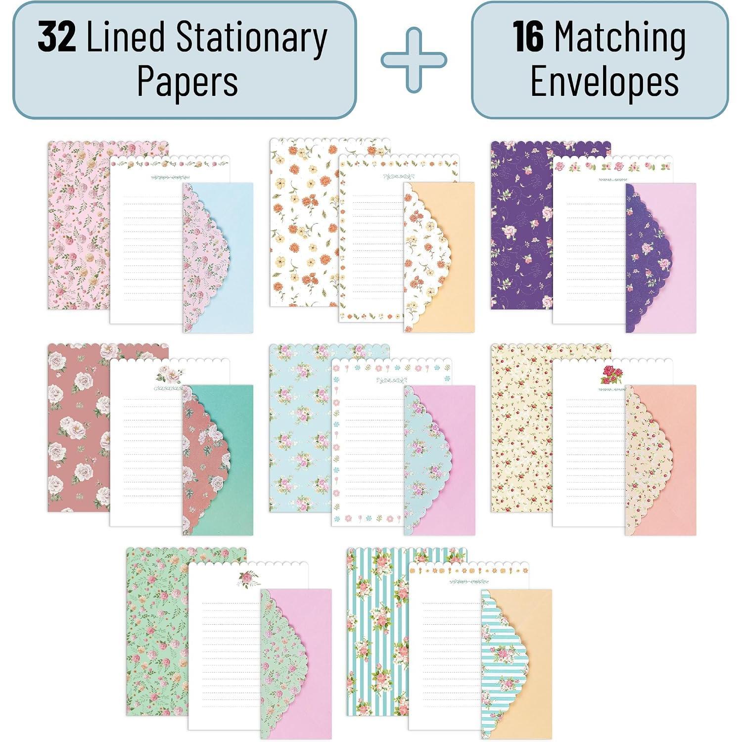 - Stationery Writing Paper Set with Envelopes, 7.5" x 10.2" | 32 Letter Sheets & 16 Envelopes, Smooth Printable Letter Paper for Handwritten Notes, Personal Letters, Invitations