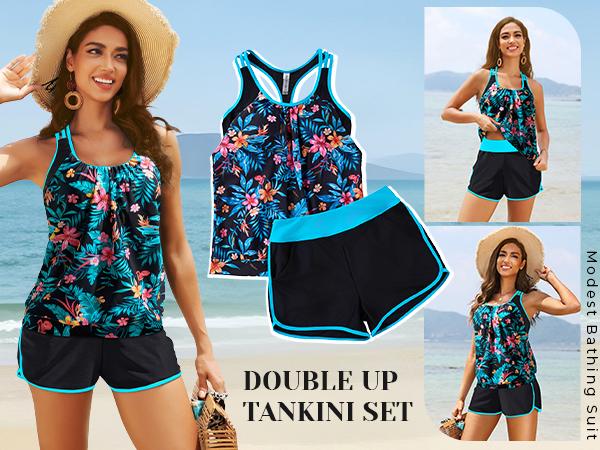 Tempt Me Women Tankini Swimsuits with Shorts - Two Piece Tummy Control Blouson Tankini with Two Pockets Bottom Bathing Suit Tempt Me Women Tankini Swimsuits with Shorts - Two Piece Tummy Control Blouson Tankini with Two Pockets Bottom Bathing Suit