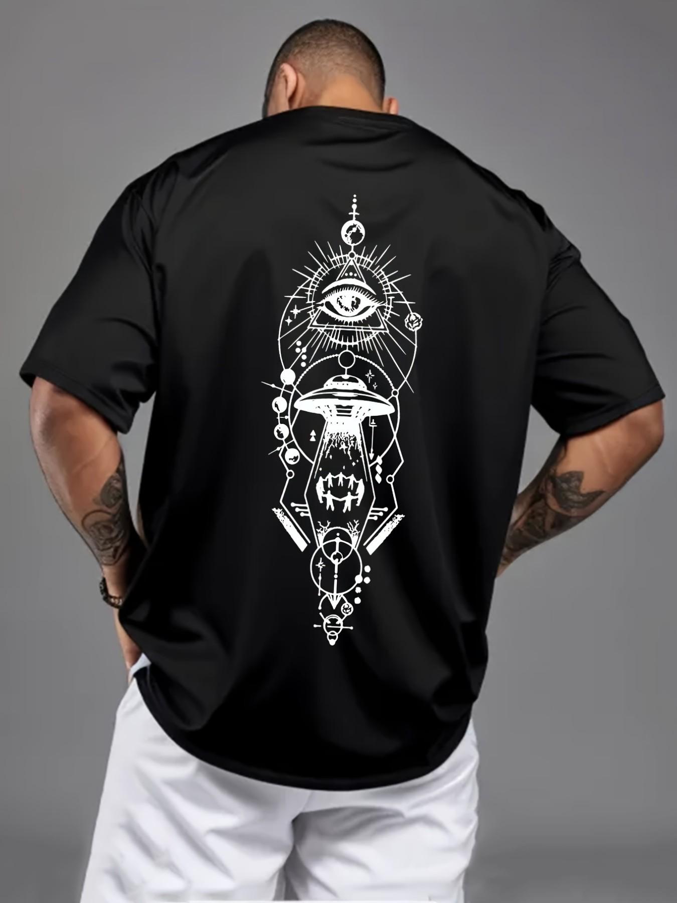 Men's Geometric Print Long Sleeve Fitted Casual Top, All-Seasons Sporty Streetwear, No Zipper, Without Button, with Collar