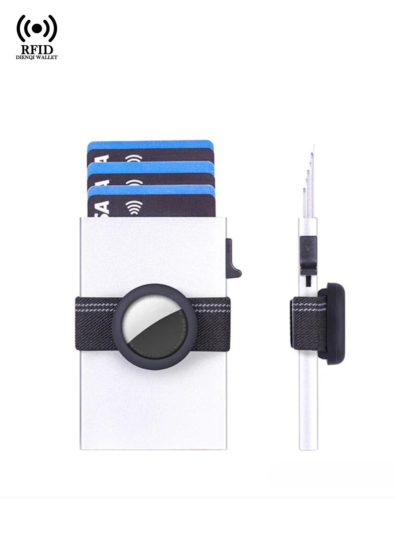 Airtag Credit Card Holder Rfid Blocking Slim Thin Minimalist Wallet with Cash Band Pop Up Aluminium Air Tag Wallets Mens,Gift for Male Women,Daily Use,Purses