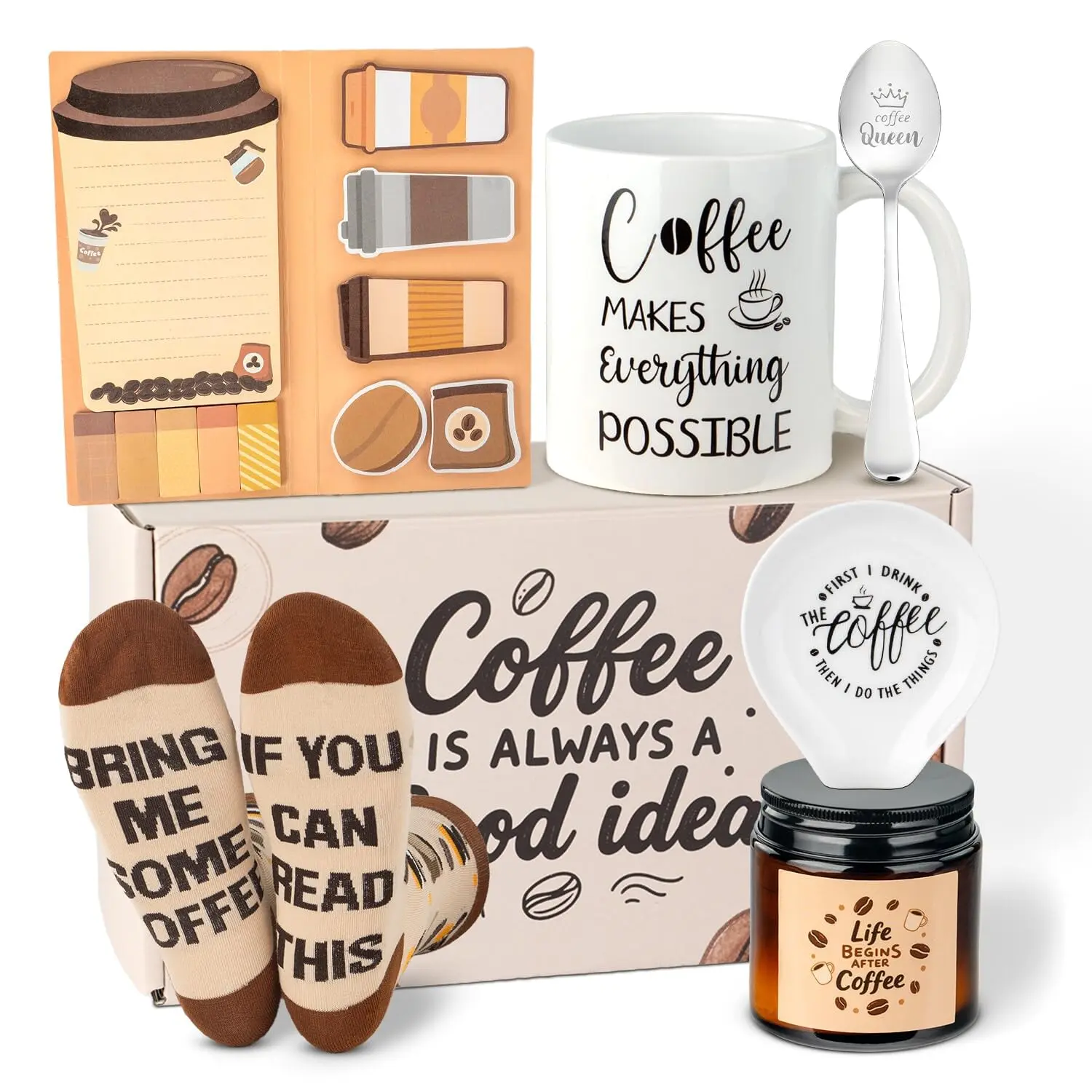 Coffee Lover Gifts for Women Men, Coffee  Basket for Birthday Christmas |  Ideas Includes Mug Spoon Rest Holder Candle Socks Sticky Notes Set for Birthday  Day Galentines Valentines Day