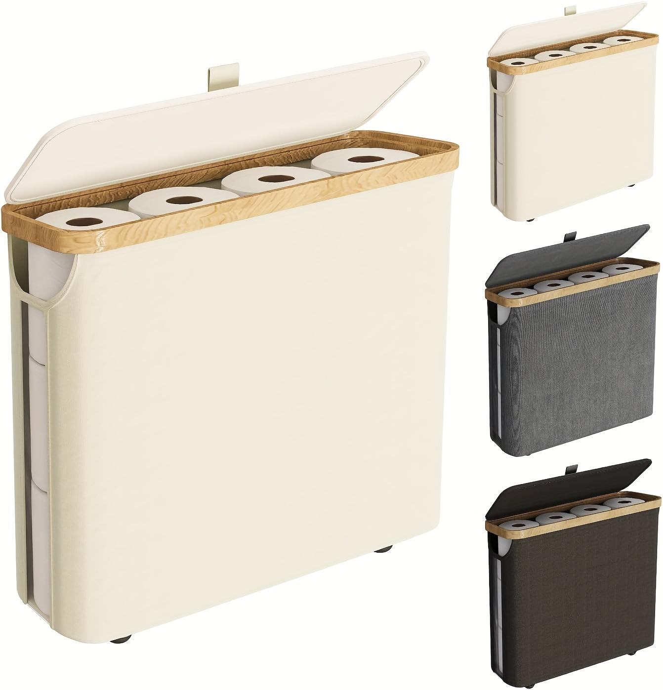 12 Rolls Bamboo Storage Rack with Lid - 7.93 Gallon Capacity, Modern Fabric Storage Basket, Multi-Functional Organizer with Handles, Durable Bamboo Bathroom Organizer and Storage Shelf Basket