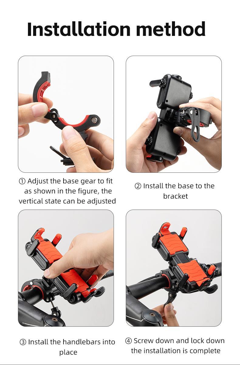 ROCKBROS Bike Phone Holder- Adjustable Motorcycle Phone Mount Handlebar Clip for Bicycle Scooter, Cell Phone Clamp for 4.1" - 6.7" Smartphones iPhone 14 Plus/Pro Max, 13 Pro Max, S9, S10 and More