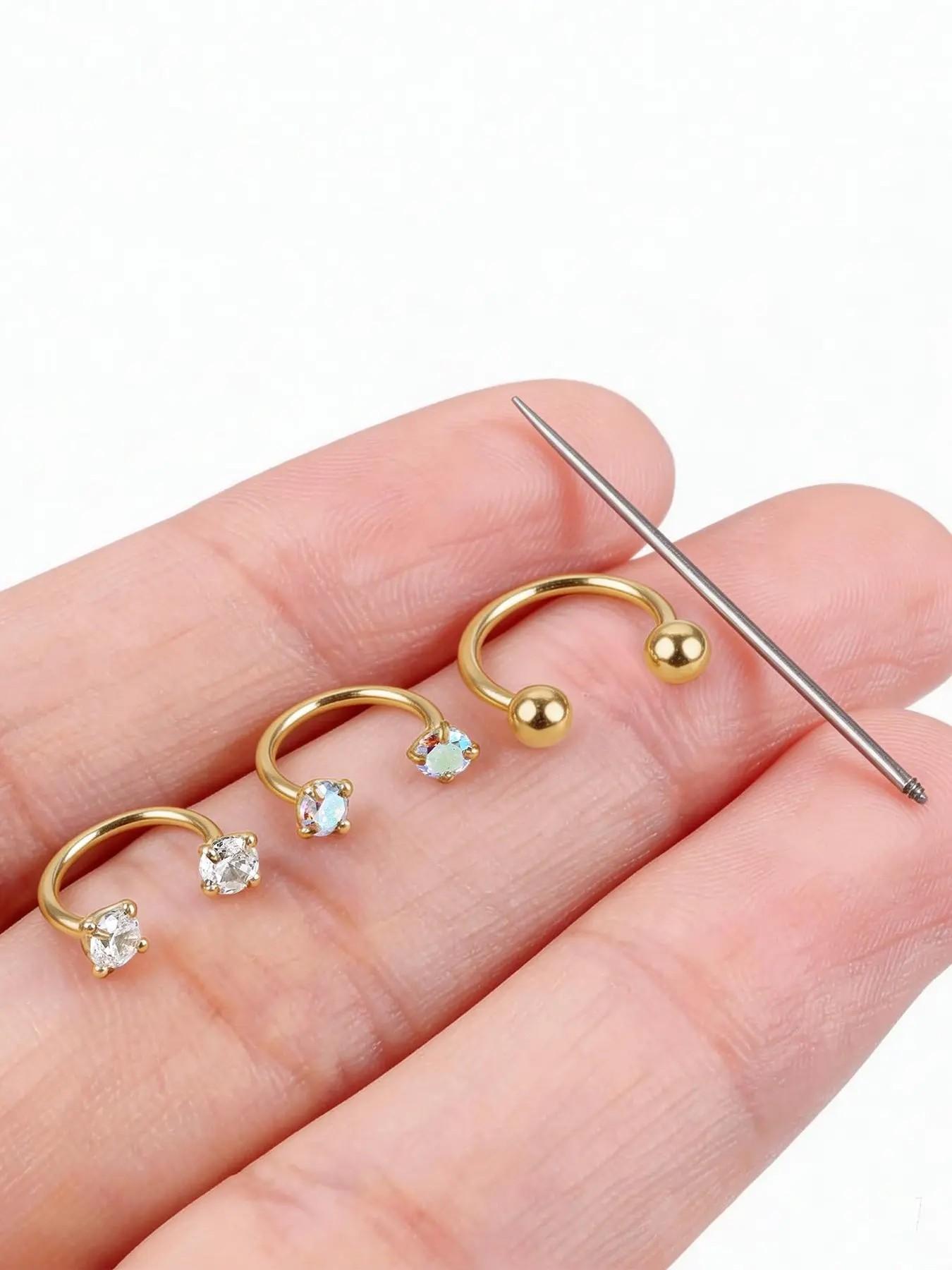 Cute Horseshoe Nose Ring, Gold Silver Nose Rings Hoops with Double CZ Gems, Hypoallergenic Septum Ring for Women Men, Small Cartilage Helix Tragus Daith Labret Piercing Jewelry 20G/18G 8mm Helix Pierced Ring