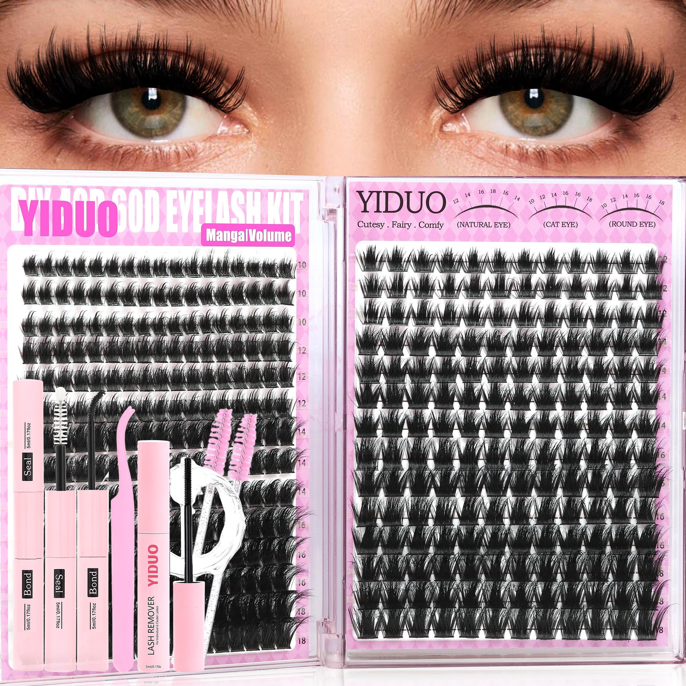 YIDUO 4 Styles DIY Volume Eyelash Cluster Kit, 200D/300D/Bottom/Spike Lashes, 5-20 mm D-Curl Eyelash Extensions Kit 440 Pcs with Lash Bond and Seal, Lash Remover, Lash Tweezers and Eyelash Brush for Easy DIY at Home YIDUO 4 Styles DIY Volume Eyelash Cluster Kit, 200D/300D/Bottom/Spike Lashes, 5-20 mm D-Curl Eyelash Extensions Kit 440 Pcs with Lash Bond and Seal, Lash Remover, Lash Tweezers and Eyelash Brush for Easy DIY at Home
