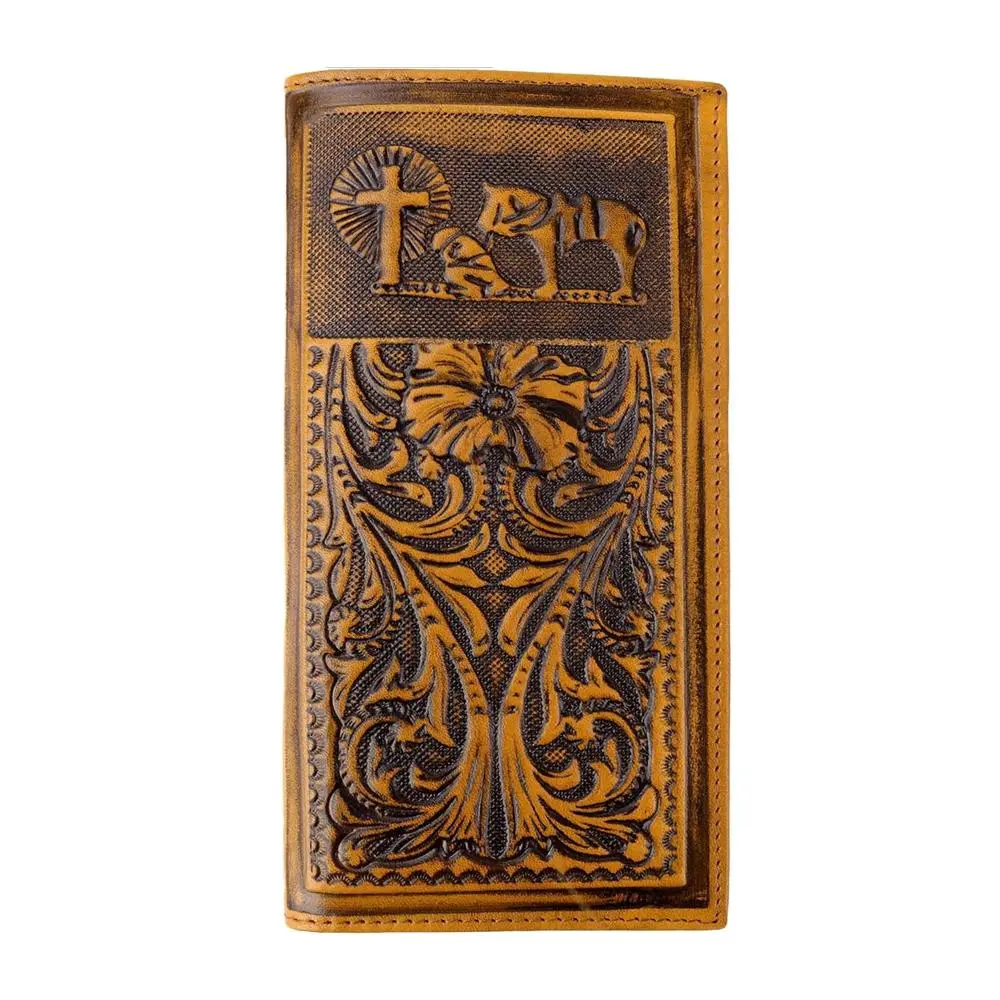 Genuine Leather Men's Long Checkbook Wallet - Western Animal Prayer Embossed, 13 Card Slots, Western Pattern Men's Wallet, Christmas Gift for Husband, Genuine Leather Men's Wallets, Western Pattern Men's Wallets