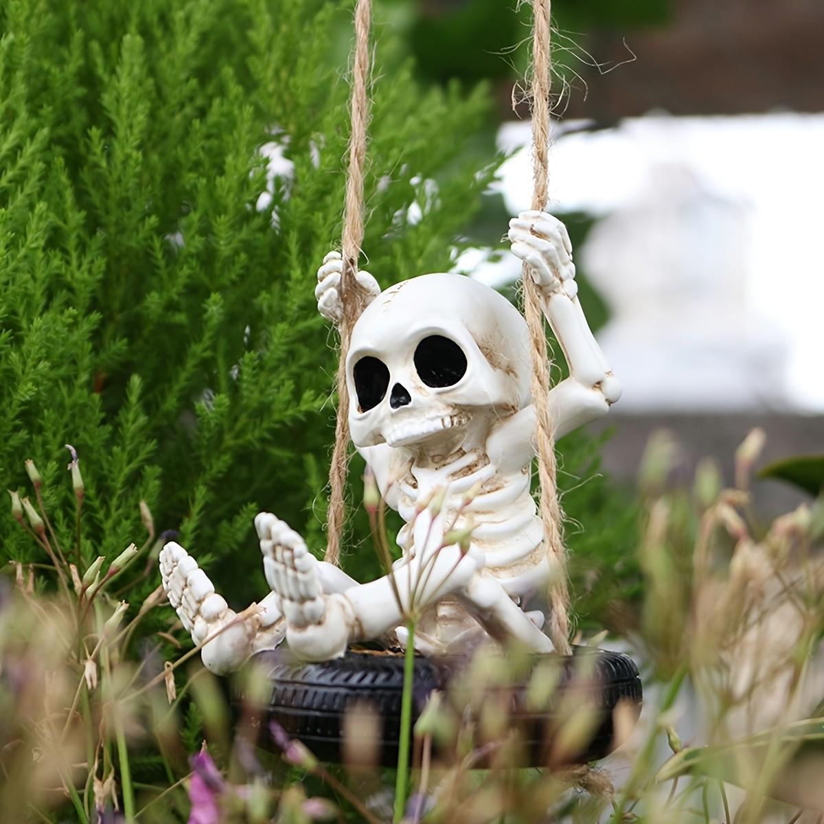 Unique Tire Swing Skull Pendant, Hanging Garden Statue, Halloween Gift, Outdoor Fall Decoration, Tree Hang Decor, Patio Lawn Accent