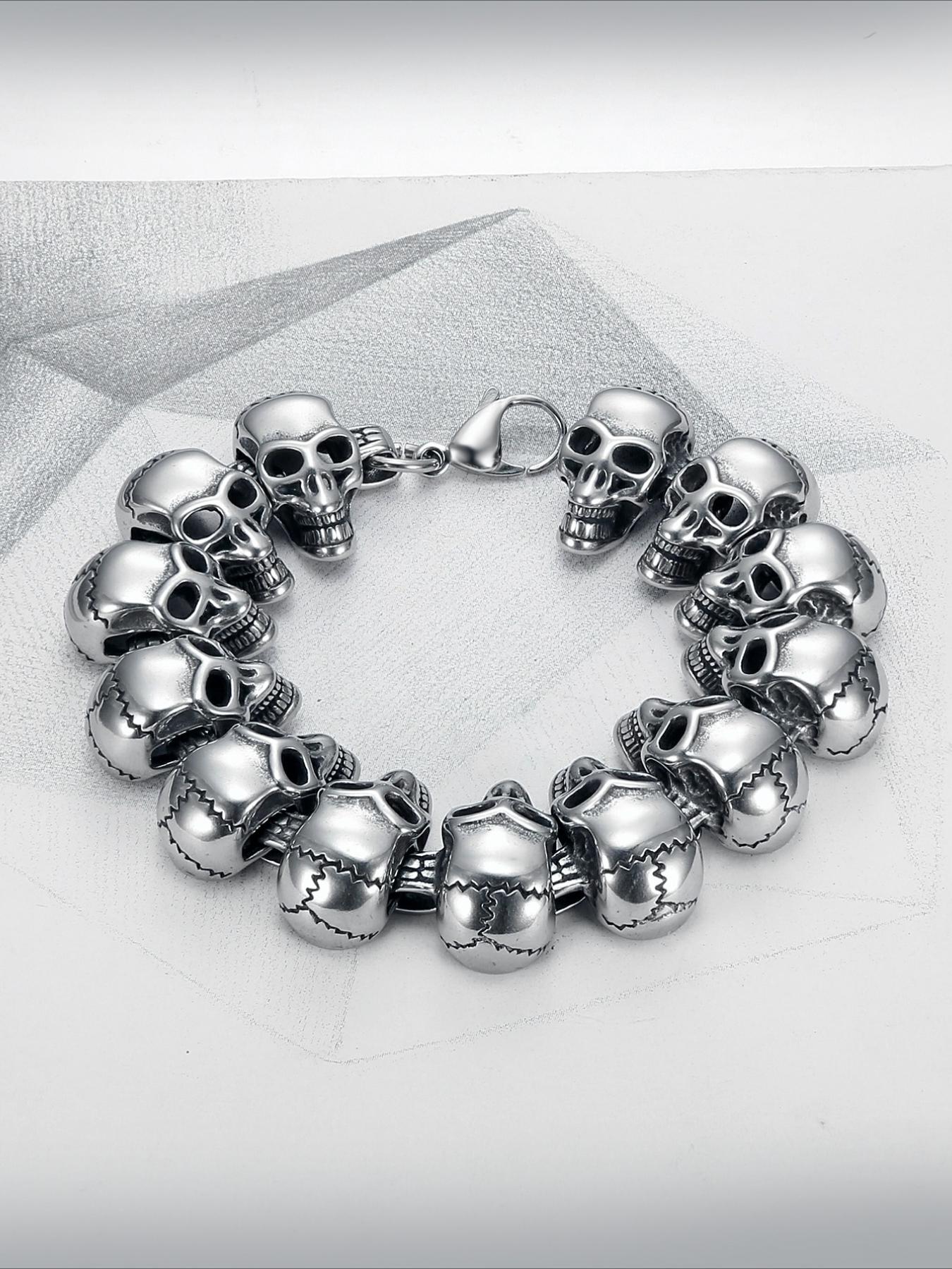Hip Hop Punk Stainless Steel Skull Bracelet, Personalized Trendy Bracelet, Halloween Accessory, Daily Accessory
