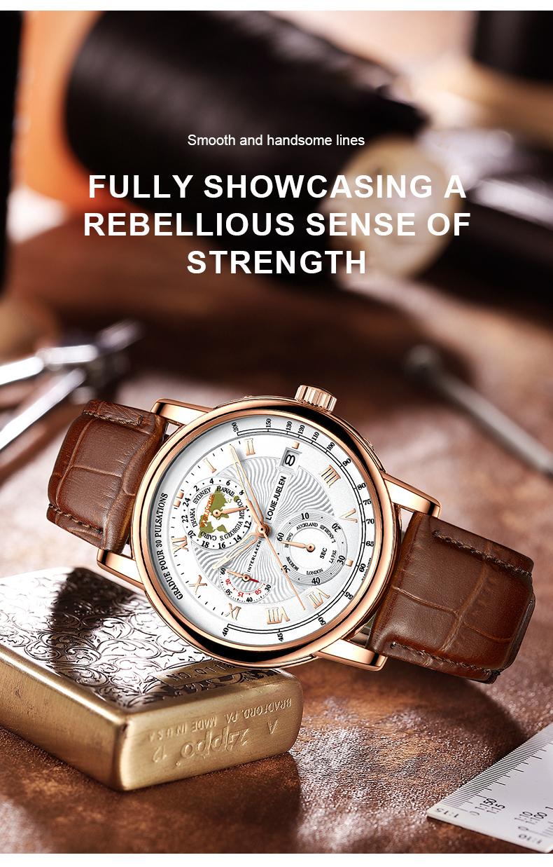 Men's Watch Original Movement LOUIEJUELEN Swiss Brand with Luminous Date Display Function 3ATM Waterproof Sapphire Crystal Artificial Leather Strap Multi-Function Chronograph Suitable for Work Occasions Men's Watch Original Movement LOUIEJUELEN Swiss Brand with Luminous Date Display Function 3ATM Waterproof Sapphire Crystal Artificial Leather Strap Multi-Function Chronograph Suitable for Work Occasions