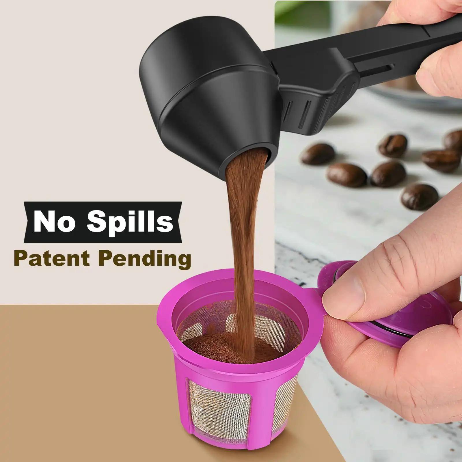 Protein Powder Sliding Spoon,Coffee Scoop with Funnel for Reusable K Cup Refillable Coffee Pods, 2 TBSP Mess-Free Measuring Spoon with Sliding Leveler, Ideal for Ground Coffee, Protein Powder & Tea, Coffee Making Tool, Home Coffee Tool (1-Pack)