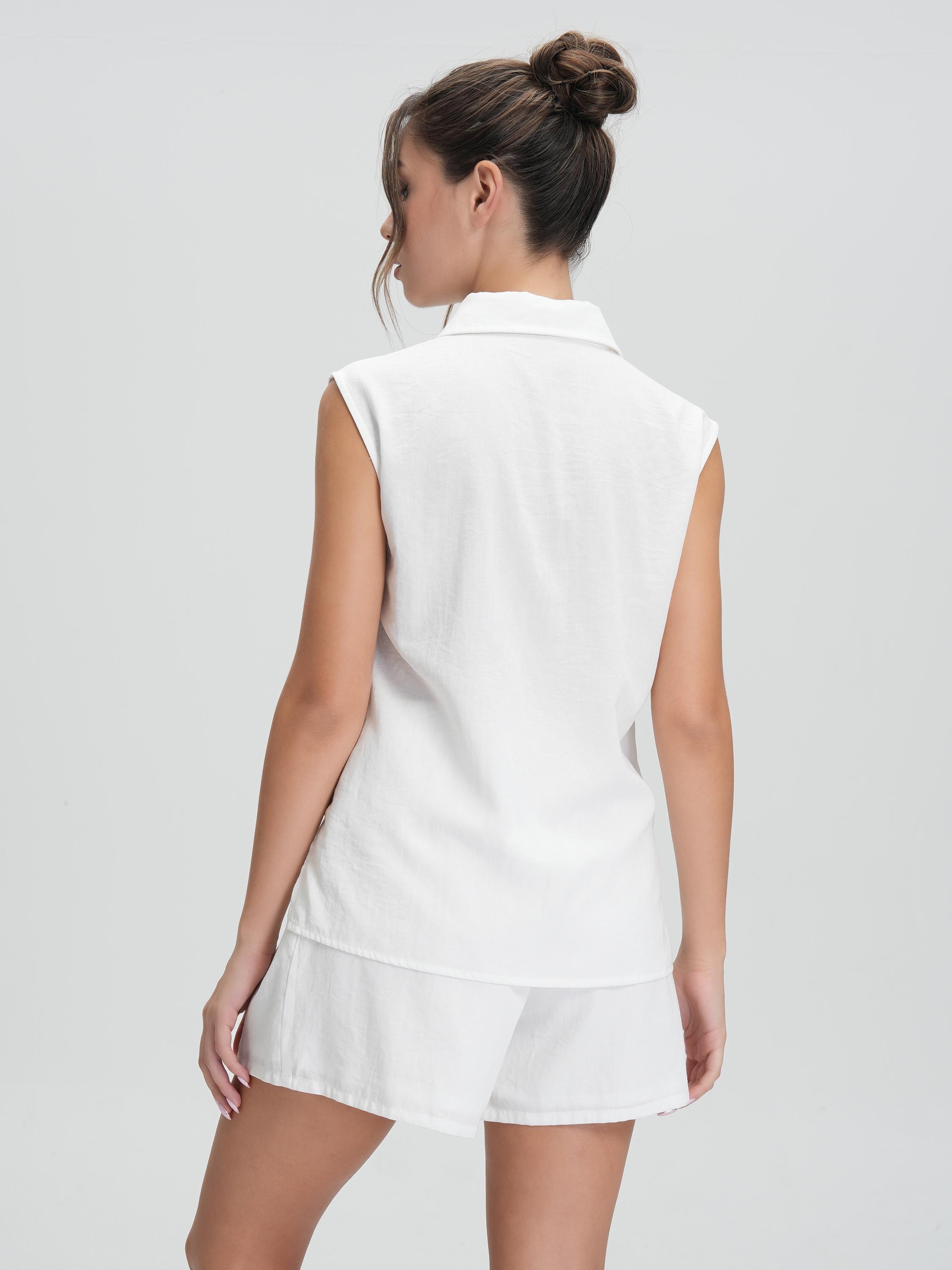 Women's Multifunctional V-Neck Sleeveless Top and Shorts Set, Breathable Soft Cotton Two-Piece, Summer Lightweight Quick-Dry Home Wear